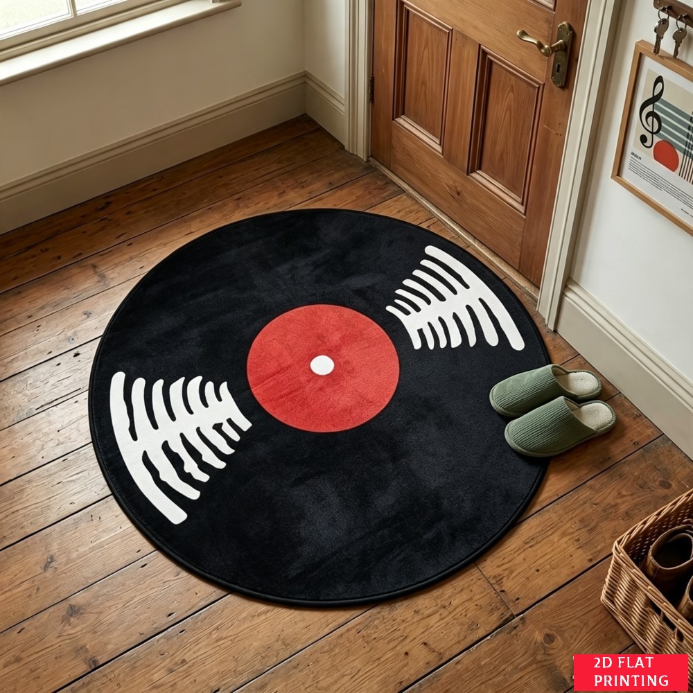 Tapis rond rétro noir en vinyl - Audio Vibes Music avis et prix